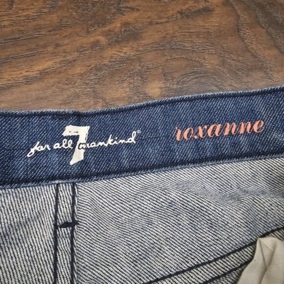 7 For All Mankind Womens 30 Blue Roxanne Ruched Leg Jeans Dostressed Pink Accent - Picture 6 of 8